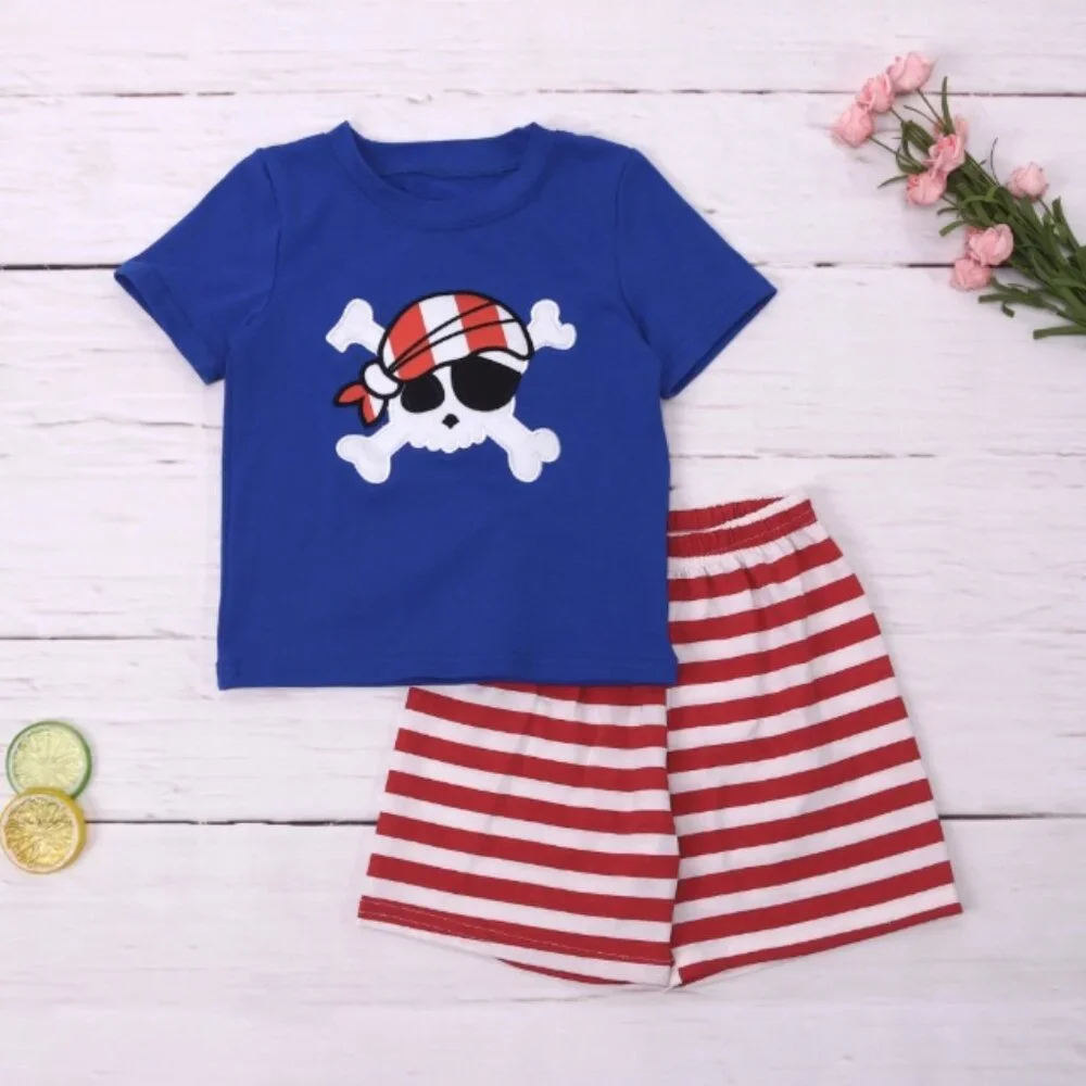 Boutique Pirate Skull Boys Shorts Outfit Set